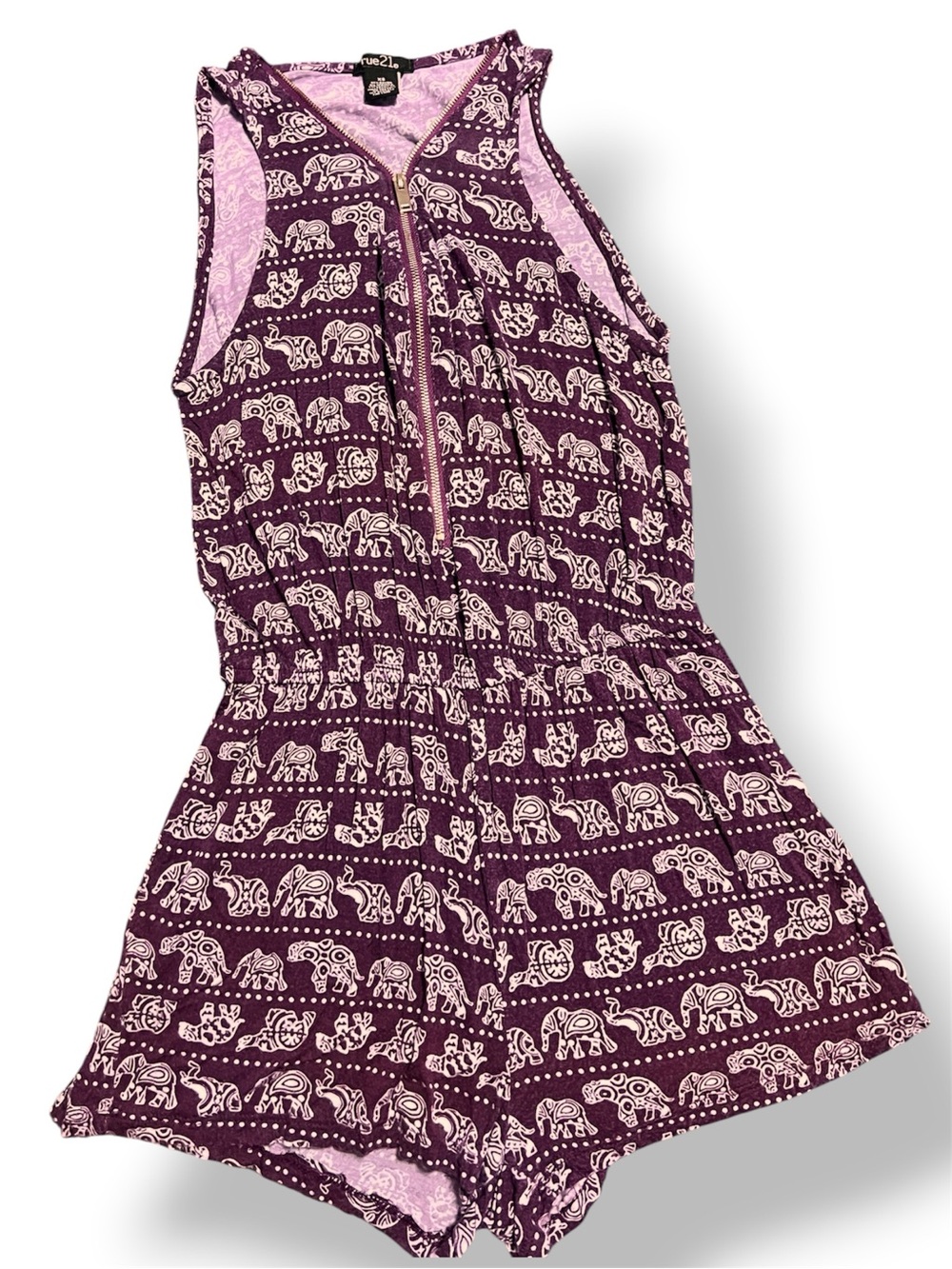 Rue21 Maroon Elephant Print Zip Romper